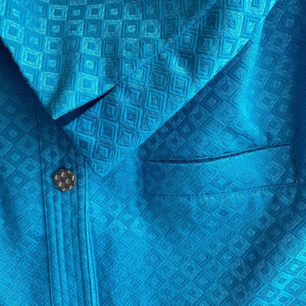 Laura Ashley Jacket Blazer Boxy Sz Small Blue Shiny Tapestry Print Button Easter - Picture 10 of 13